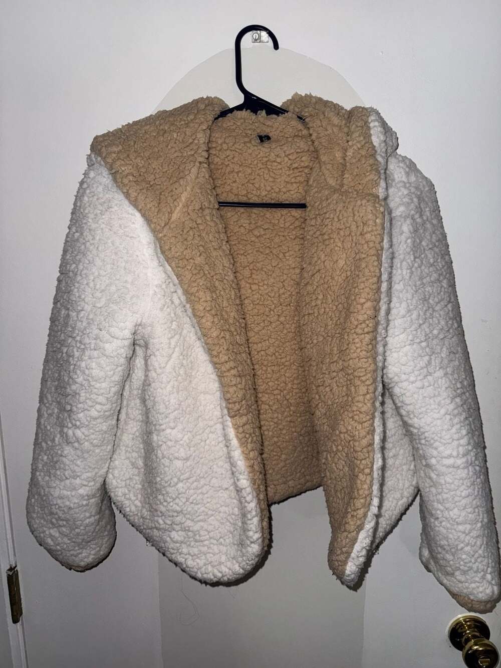 Zaful Reversible Teddy Sherpa Open Front Hooded Jacket